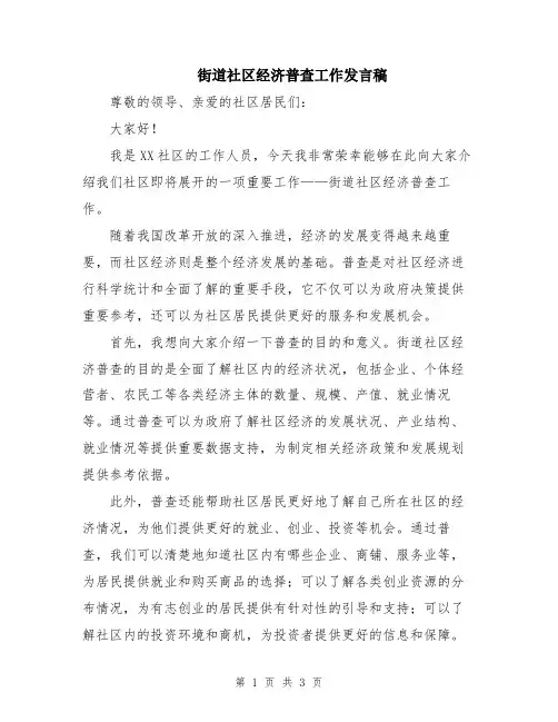 街道社区经济普查工作发言稿