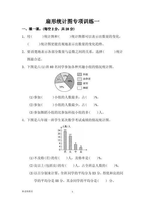 小学六年级数学上册扇形统计图专项训练习题含答案