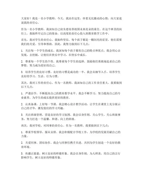 小学教师责任心述责发言稿