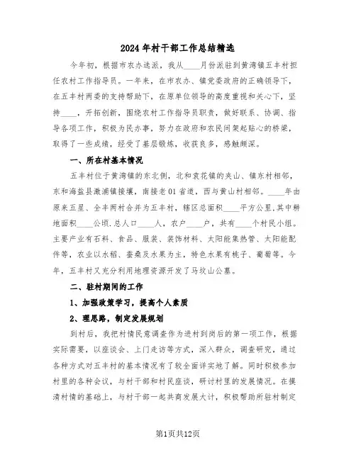 2024年村干部工作总结精选(4篇)