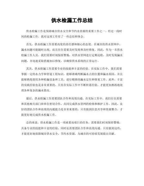 供水检漏工作总结