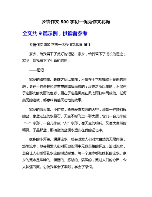 乡情作文800字初一优秀作文北海
