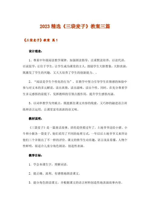 2023精选《三袋麦子》教案三篇