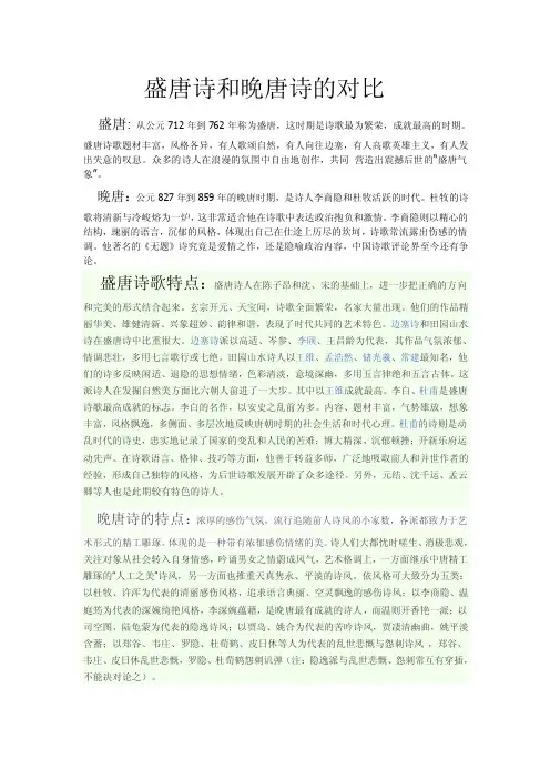盛唐诗和晚唐诗的对比