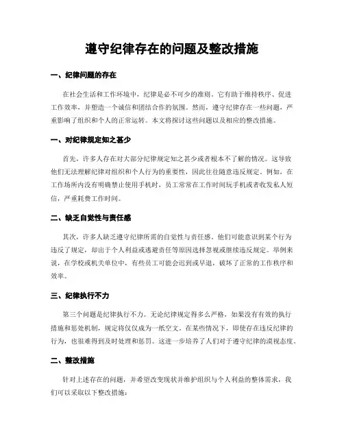 遵守纪律存在的问题及整改措施