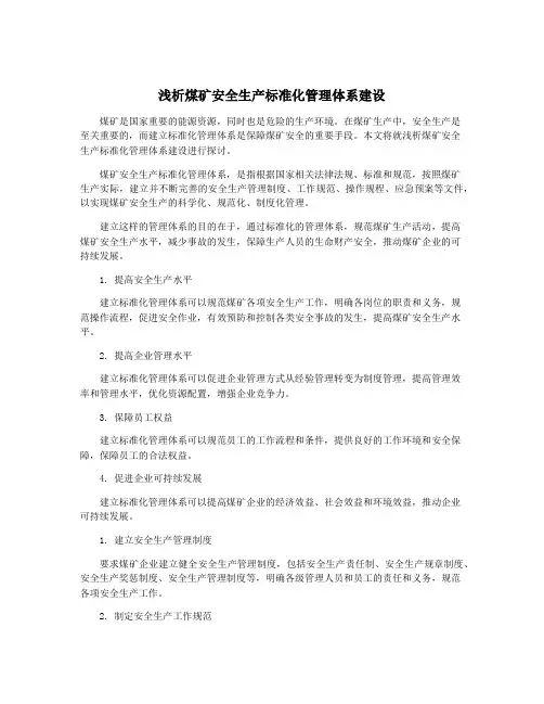 浅析煤矿安全生产标准化管理体系建设
