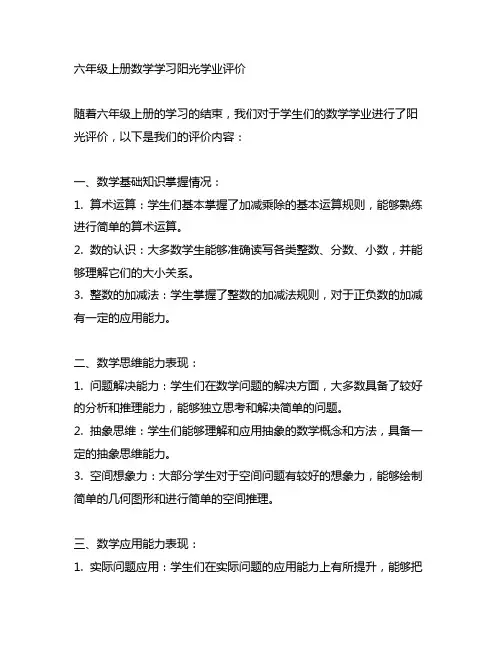 六年级上册人教版数学,阳光学业评价
