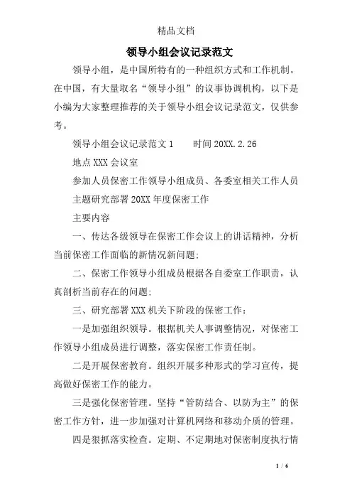 领导小组会议记录范文