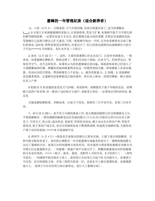 蜜蜂的一年管理纪录(适合新养者)
