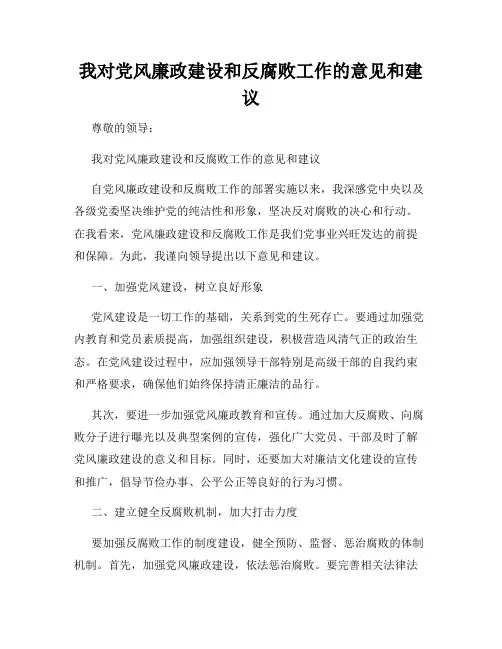 我对党风廉政建设和反腐败工作的意见和建议