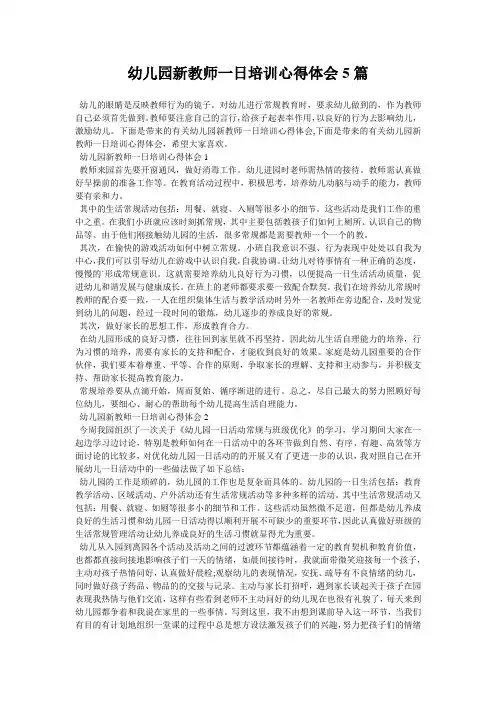 幼儿园新教师一日培训心得体会5篇