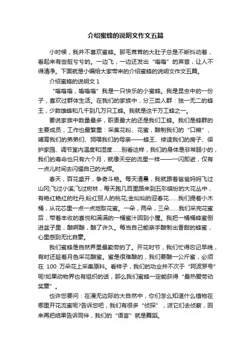 介绍蜜蜂的说明文作文五篇