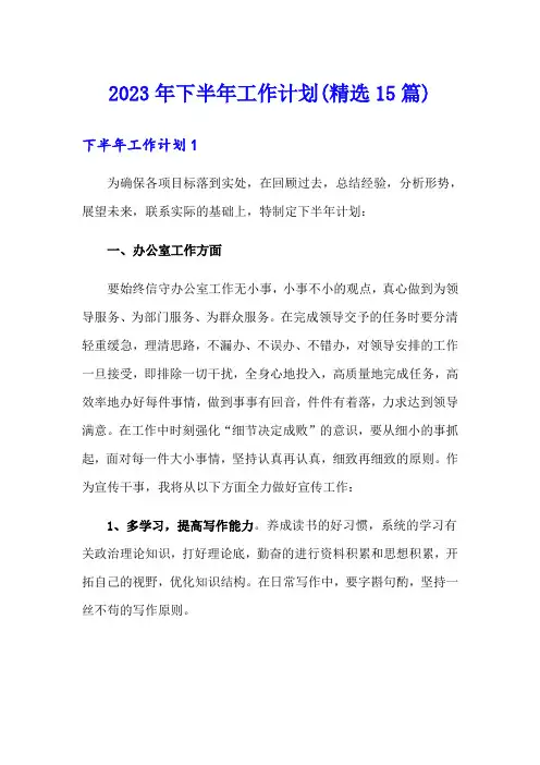 2023年下半年工作计划(精选15篇)