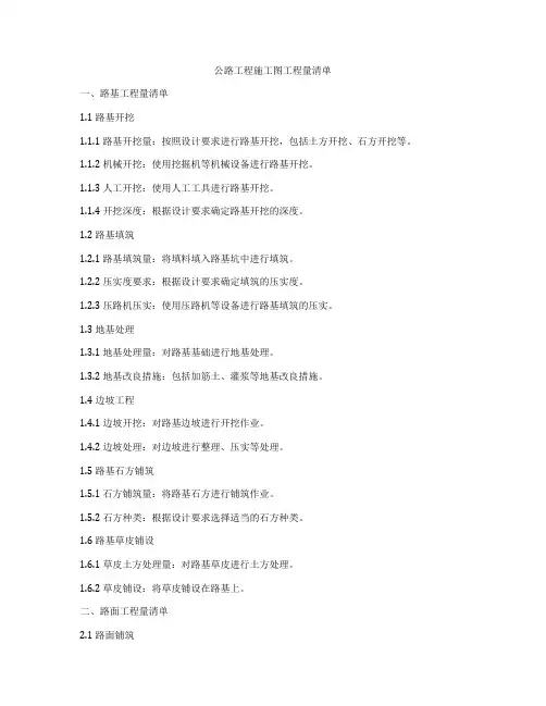 公路工程施工图工程量清单