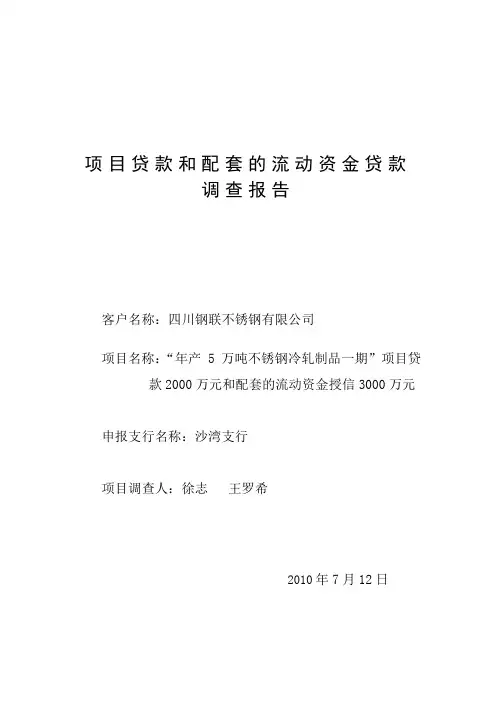 某公司项目贷款和配套的流动资金贷款调查报告