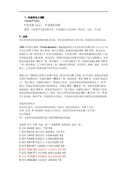 风速及风力关系