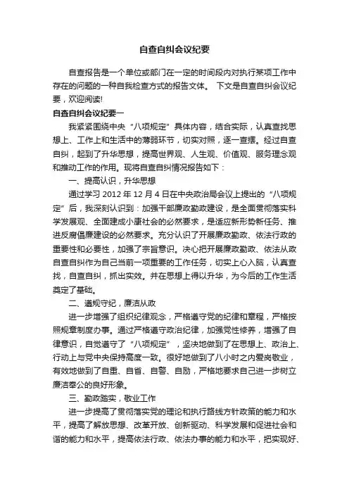 自查自纠会议纪要