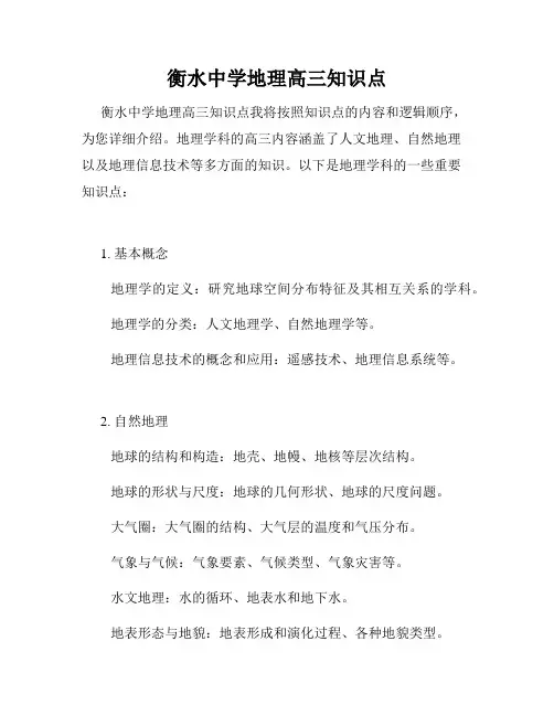 衡水中学地理高三知识点