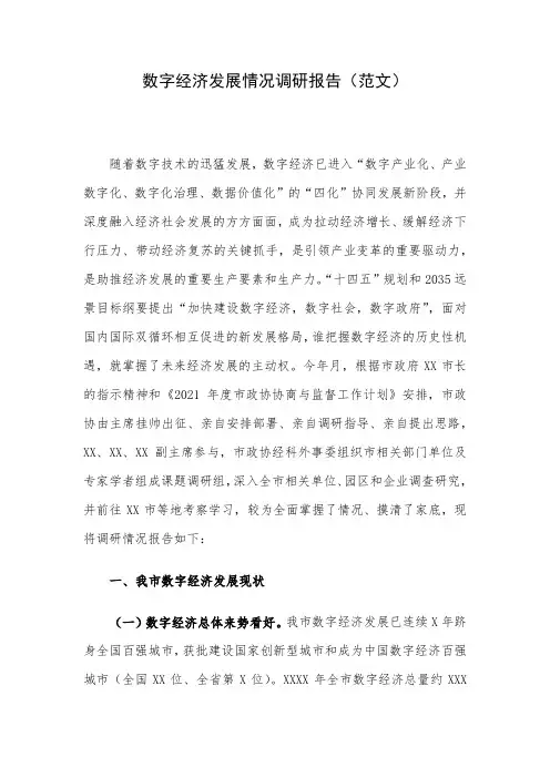 数字经济发展情况调研报告(范文)