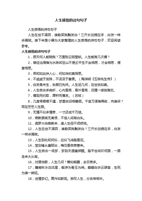 人生感悟的诗句句子