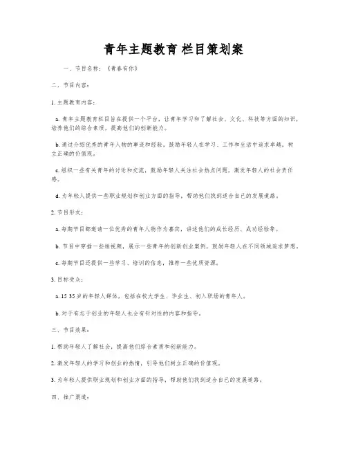 青年主题教育 栏目策划案
