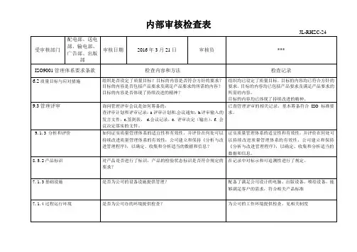 技术部门内审检查表