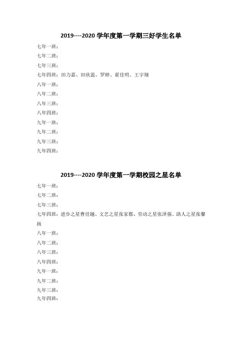 7.4三好学生、优秀学生干部、美德少年、校园之星汇总表
