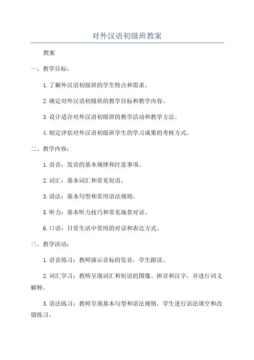 对外汉语初级班教案