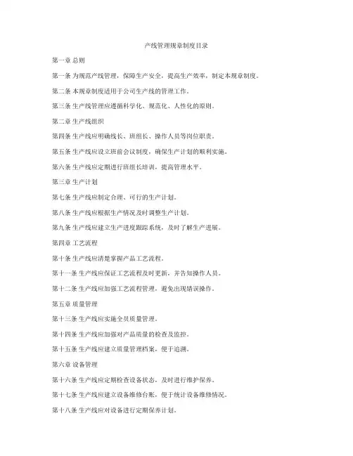 产线管理规章制度目录