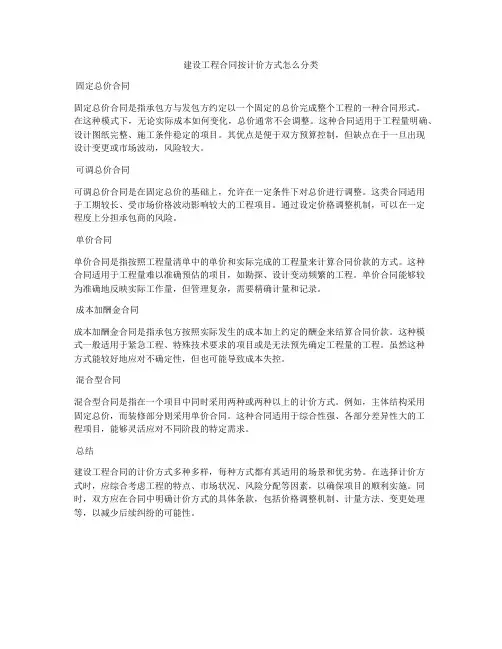 建设工程合同按计价方式怎么分类