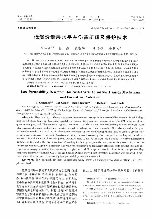 低渗透储层水平井伤害机理及保护技术