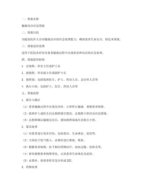 输液反应应急预案脚本模板