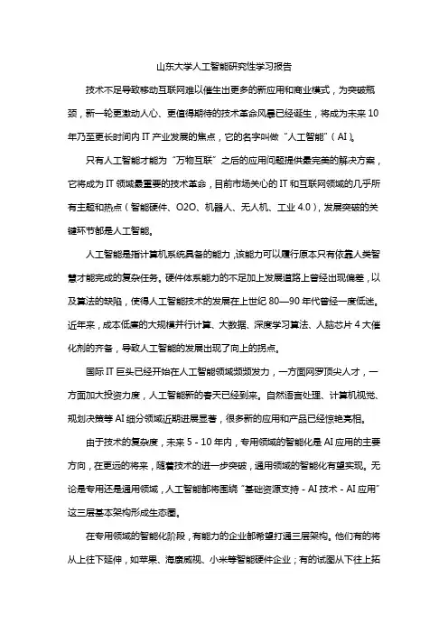 山东大学人工智能研究性学习报告