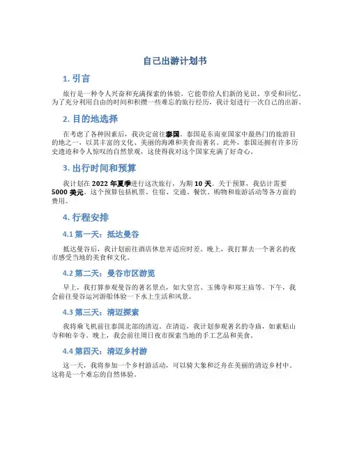 自己出游计划书