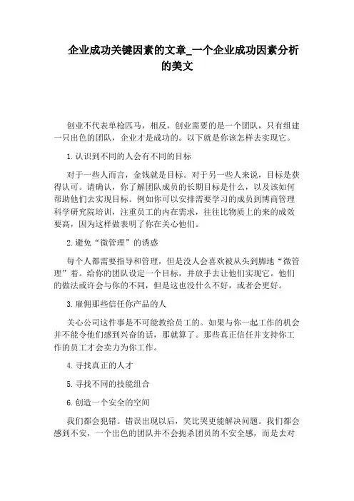 一个企业成功因素分析的美文