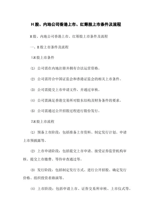 H股、内地公司香港上市、红筹股上市条件及流程