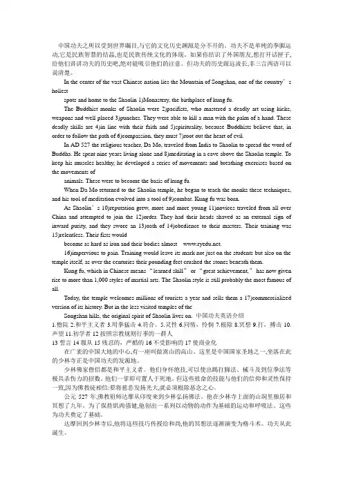中国功夫英文简介