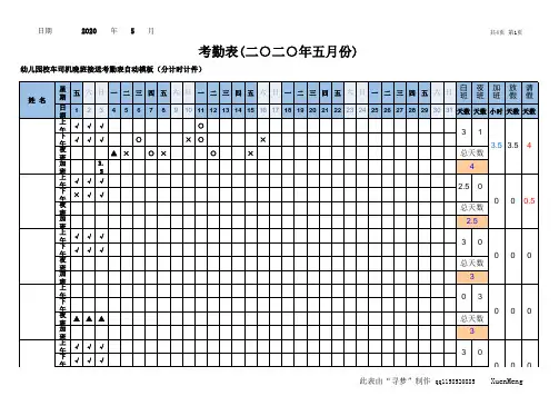 幼儿园校车司机晚班接送考勤表自动模板(分计时计件)