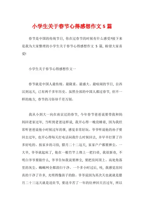小学生关于春节心得感想作文5篇