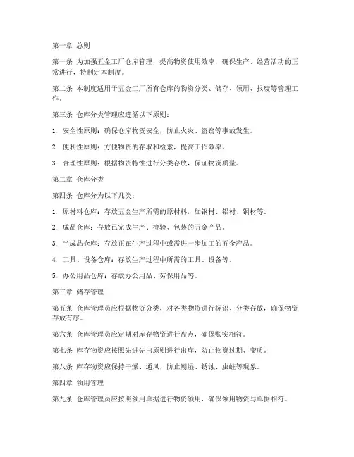 五金工厂仓库分类管理制度