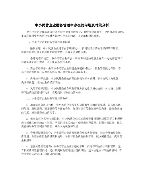 中小民营企业财务管理中存在的问题及对策分析