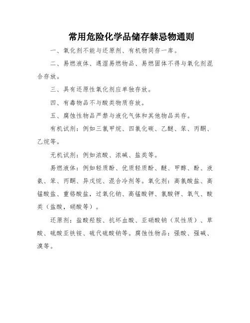 常用危险化学品储存禁忌物通则