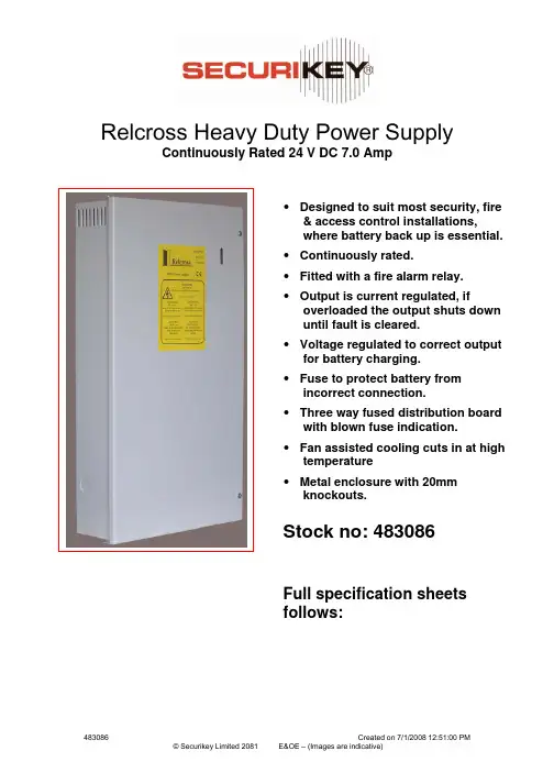 Relcross Heavy Duty Power Supply 24V DC 7.0 Amp说明书