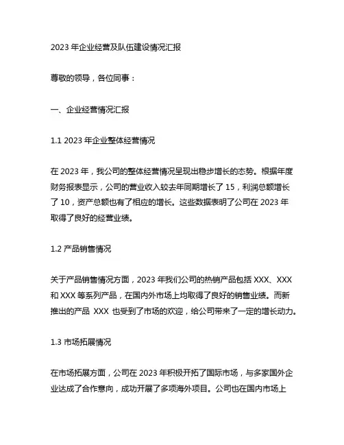 2023年企业经营及队伍建设情况汇报