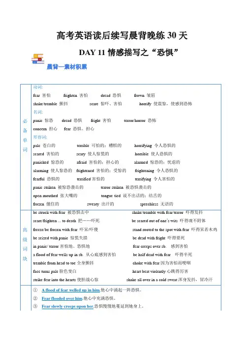 高考英语读后续写晨背晚练：11  情感描写之 ”恐惧“