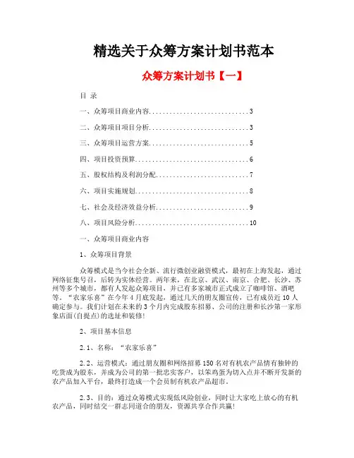 精选关于众筹方案计划书范本