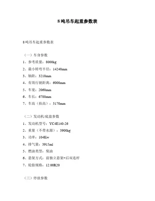 8吨吊车起重参数表