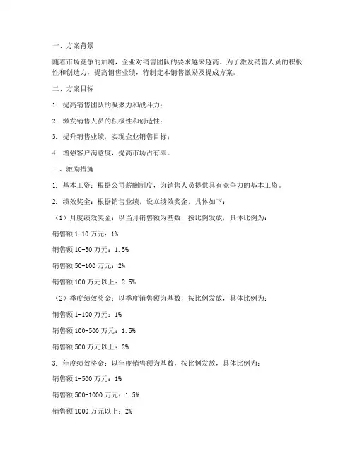 销售激励及提成方案