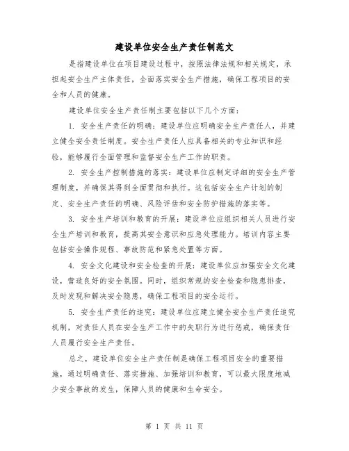 建设单位安全生产责任制范文(4篇)