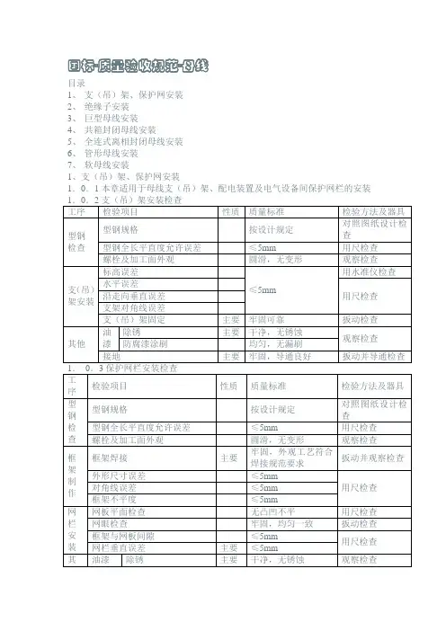 母线的安装及验收标准